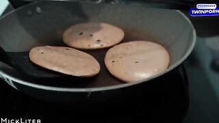 A tasty breakfast for a beautiful woman is pancakes and sex