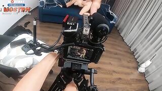 Behind the scene with a blonde, rough and hard sex