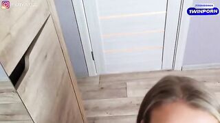 A pretty woman in sexy lingerie tries on different underwear and has sex