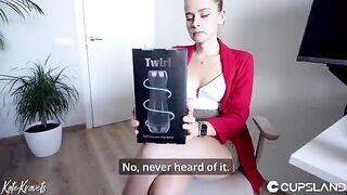 The beautiful secretary tested the new sex toy on her coworker in the office