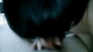 A drunk brunette woke her husband up with a blowjob, a steamy homemade scene