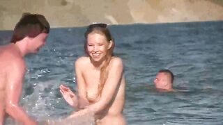 A mature woman gets her needs met on a naked beach