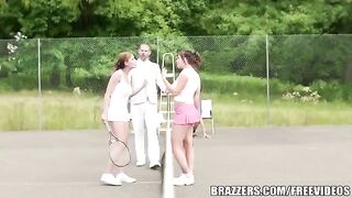 Friends fucked by a rich uncle on the tennis court