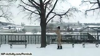 Student has no shame and shows her boobs and ass on the street