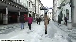 Student has no shame and shows her boobs and ass on the street