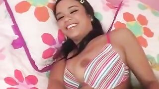 A brunette chick has sex with a guy with a big dick