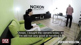 Brunette woman fucks with a casting agent on the table