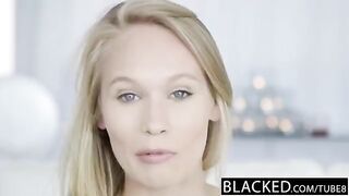 Skinny blonde girl fucked by a BBC on the couch