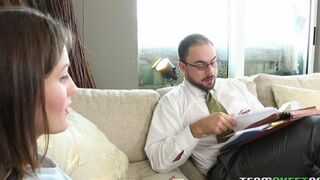 A stepfather fucked his stepdaughter with a bare pussy on the couch