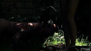 Appetizing blonde girl was fucked in the garden by a guy
