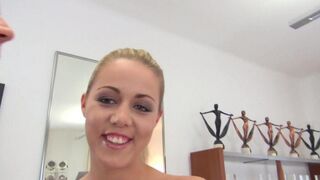 The whore received a new dress for her mouth work, completely homemade
