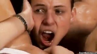 Bukakke with a cumshot directly in the mouth, an intense finish