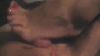 A man masturbates his cum with his hand in POV style