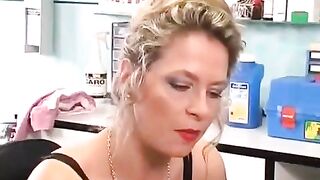 A girl with a clitoris piercing plays with different sex toys