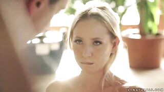 A cute blonde from Budapest gently rides her husband