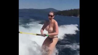 Topless girl skiing on the water, it was awesome!