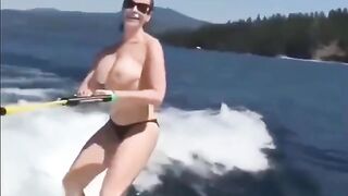 Topless girl skiing on the water, it was awesome!