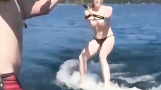 Topless girl skiing on the water, it was awesome!