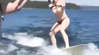 Topless girl skiing on the water, it was awesome!
