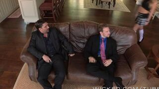 Two guys fucked a hot girl in two pairs of shorts
