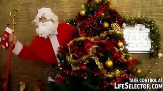 A Russian whore is serving five guys in Santa suits on Christmas