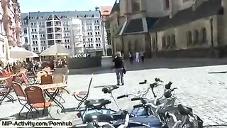 A girl showed her pussy to the entire city on a naked walk