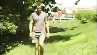 A man caresses his big cock in the hayloft with passion