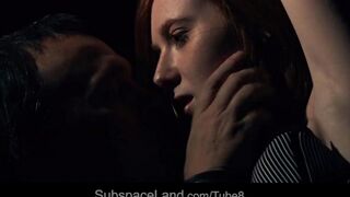A girl is being fucked in a dark room, tied up and helpless