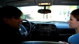 The sexy girl sucks the dick of her guy friend in his car
