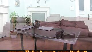 The girl with nice forms is fucking on the couch during casting