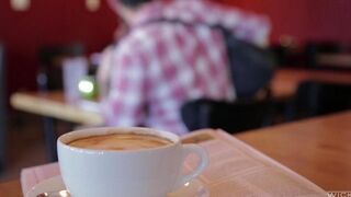 The guy met an Asian woman in the cafe and took her to fuck
