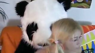 A naked cute weasel girl fucks with her favorite panda bear in a steamy scene