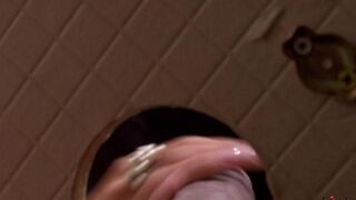 A woman has sex right in the toilet bowl and receives a cumshot