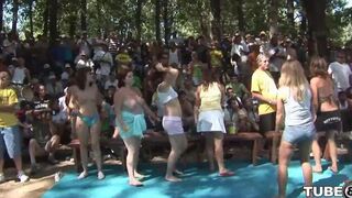 A young girl is fucking fun in the forest with someone