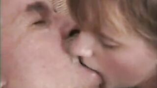 The grandfather stretched the girl’s pussy with his thick finger