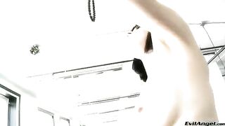 The girl puts the balls in her vagina and ends