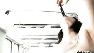 The girl puts the balls in her vagina and ends