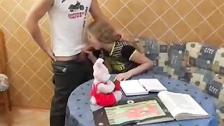 A cute schoolgirl with natural boobs is fucking instead of lessons