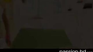 A cute brunette with natural tits got fucked on the couch