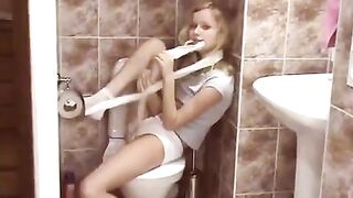 Public toilet surprise with a hot blonde teen