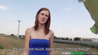 Redhead girl fucked outdoors by a stranger in the woods