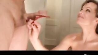 A man was caught by a woman with a powerful blowjob