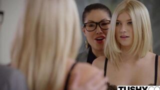 Delicate blond in stockings has sex deep in her ass