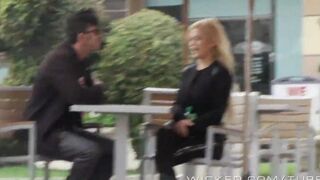A blonde girl is getting fucked right in the car