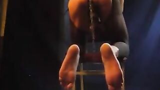 A healthy guy with pantyhose stands cancer and cums