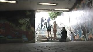 A girl was tied up and fucked on the city streets