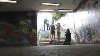 A girl was tied up and fucked on the city streets