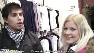 A blondie is having fun with two guys at the same time