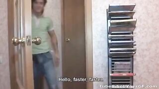 Young guy shooting porn with his amateur girlfriend with small boobs