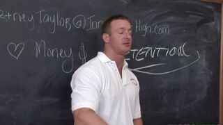 A student girl retakes an exam and has sex with the teacher right in the office